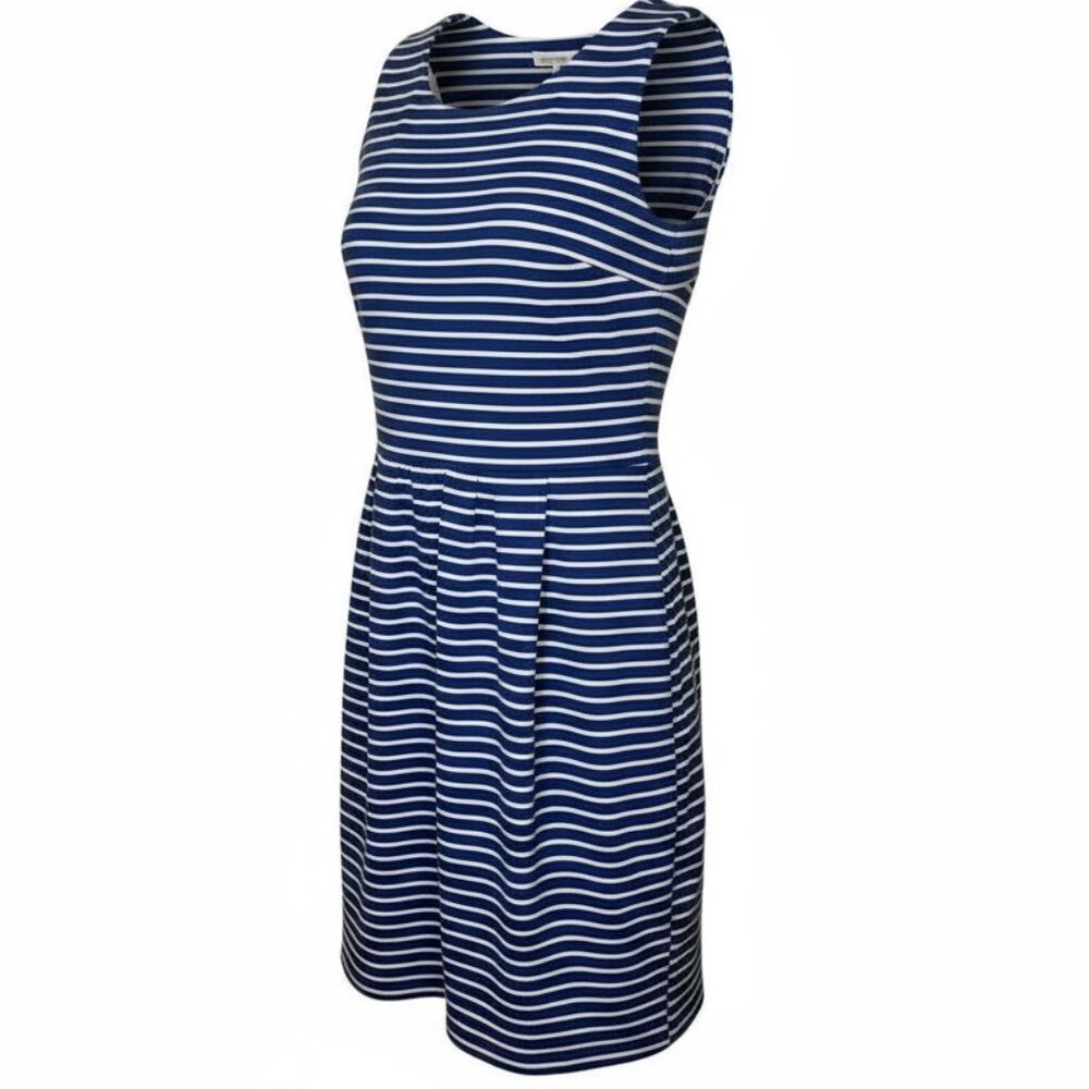 J.Crew Navy White Striped Fit & Flare Dress XS Sleeveless Cotton Nautical Summer